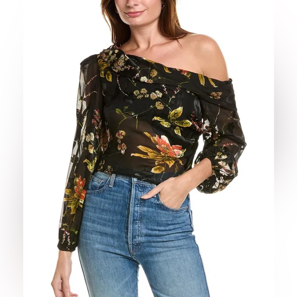 Astr Green and Brown Asymmetrical Long Sleeve Blouse